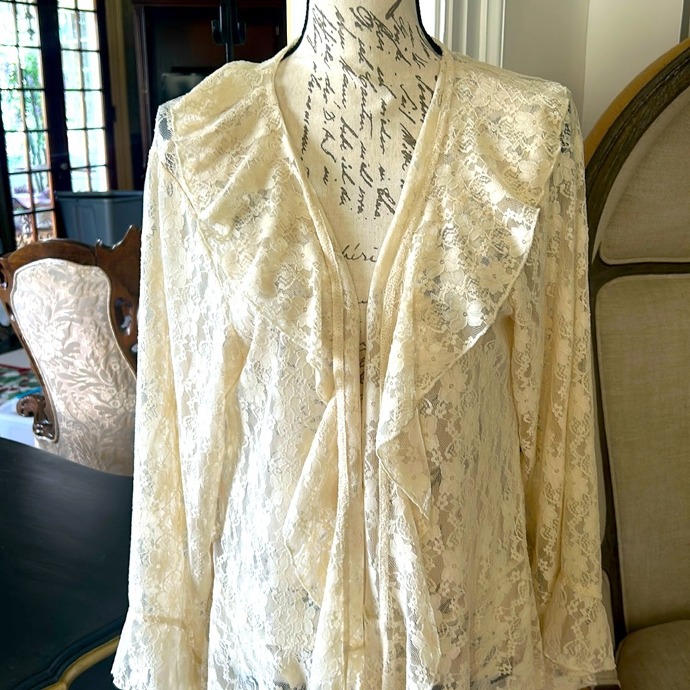 NWT Origami Cream Open Drape Lace Cardigan - Picture 2 of 4